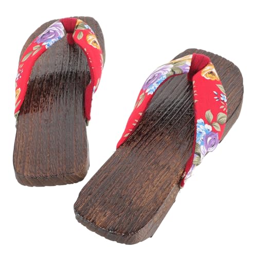 SOIMISS Japanische Damen Holzclogs Sandalen Sommer Hausschuhe aus Stabilem Material Atmungsaktiv Verschleißfest mit Filigranem Blumenmuster Eleganter Look Home Clog Slippers von SOIMISS