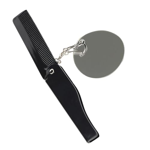 SOIMISS Klappbarer Kleiner Taschenkamm für Herren mit Feiner Zahnung Faltbarer Bartkamm mit Schlüsselanhänger und Ovalem Spiegel Leichter Reise kamm Stabil und Kompakt für Unterwegs von SOIMISS