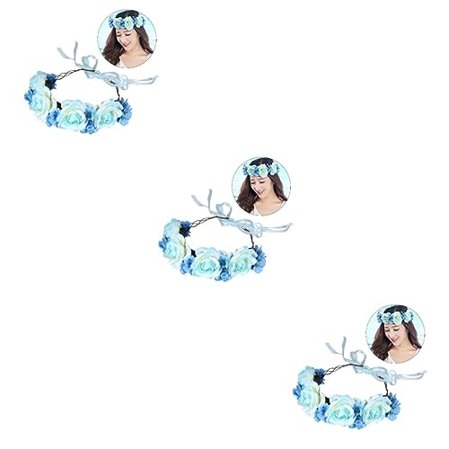 SOIMISS Kopfschmuck Blumen Kinder Kopfschmuck Hellblau 3st Blumenhaarbänder Kopfschmuck Blumenstirnband Blumenkranz-stirnband Blue von SOIMISS