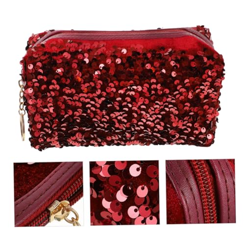 SOIMISS Kosmetiktasche Großer Kapazität Aus Funkelnden Pailletten Multifunktionale Aufbewahrung Tragbare Make-up-Tasche Für Damen in Rot Mit Reißverschluss von SOIMISS