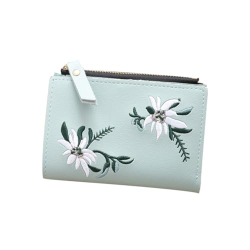 SOIMISS Kurze Dünne Damen Geldbörse Mit Reißverschluss Praktischer Gestickter Studenten Geldbeutel Hellgrün Für Täglichen Gebrauch Für Karten Kleingeld Und Bargeld von SOIMISS