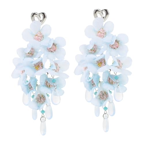 SOIMISS Lange Blumenohrringe für Damen mit Quaste Herzförmiges Blumendesign Leichte Ohrhänger in Eleganter Schmuck für Sommerurlaub und Alltag von SOIMISS
