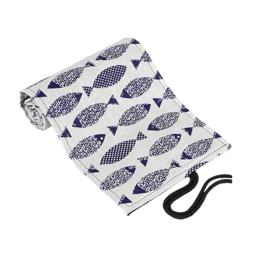 SOIMISS Mäppchen Rollmäppchen aus Canvas mit Fächern Tragbares Federmäppchen für Buntstifte Kreativ Platzsparendes Stifte Organizer für Künstler und Schüler Cartoon Muster Saury von SOIMISS