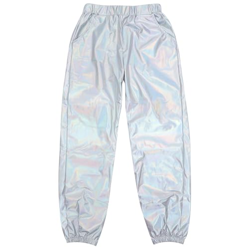 SOIMISS Metallic Jogger Glänzend Metallic Pants Damen Glänzende Jogginghose Hologramm Elastischer Bund Sporthose Glitzer Disco Pants Für Hip Hop Party XL von SOIMISS