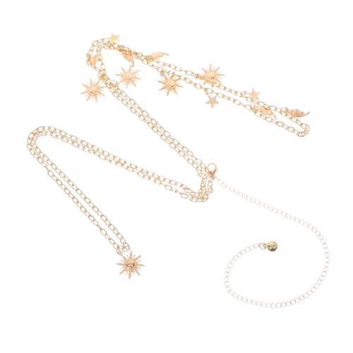 SOIMISS Modische Damen Metall Taillenkette mit Sonnenblume Mond Stern Anhänger Verstellbarer Leichter Hüftgürtel für Jeans Kleider Party Goldfarbene Doppellagige Bauchkette Accessoire von SOIMISS