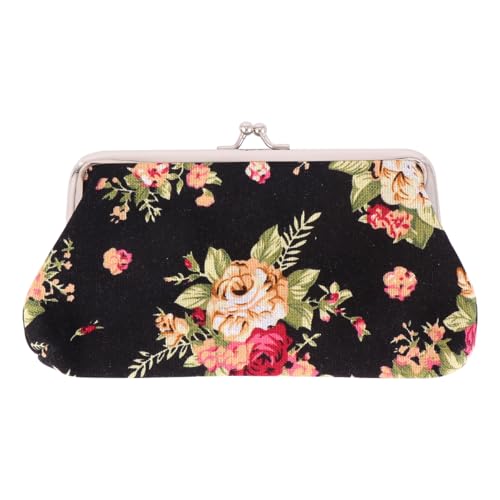 SOIMISS Münzgeldbörsen Mini-Clutch mit Blumenmuster im Retro-Stil mit Clipverschluss, Geldbörse für Damen und Mädchen, Schwarz von SOIMISS