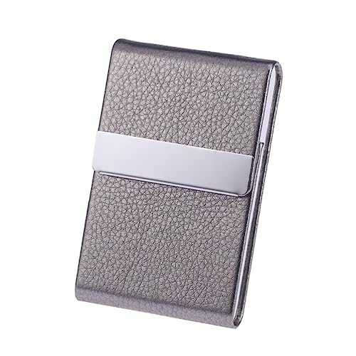 SOIMISS PU Leder Visitenkartenetui Vertikal Hochkapazitiver Edelstahl Business Kartenhalter Unisex Kreditkartenetui mit Innenschutz Stilvolle Graue Metall Box für Büro und Alltag von SOIMISS