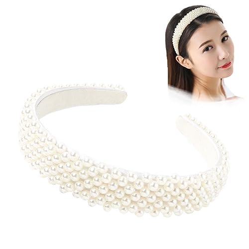 SOIMISS Perlen haarreif Damen Breit Handgefertigtes Cord stirnband mit Anti rutsch funktion Modischer Schmuck für Alltag und Outdoor Eleganter Weißer Haarschmuck für Frauen von SOIMISS