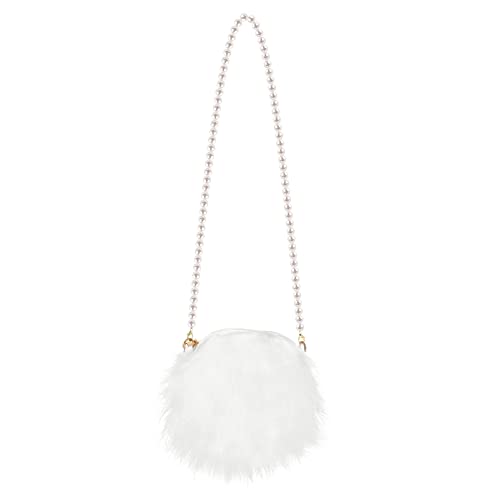 SOIMISS Plüschtasche Mit Perlenkette Modische Flauschige Umhängetasche Runde Schicke Unterarm-Umhängetasche Für Damen Weiß von SOIMISS