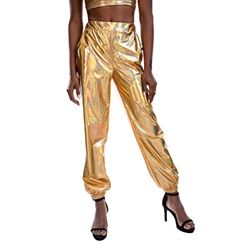 SOIMISS Rave Outfit Rave Outfit 1 Metallic Jogginghose Glitzernd Stylisch für Party Jogger Größe Straße Hose Taille Goldxl Atmungsaktiv Dehnbar XL Hosen Lose Astronaut Kostüm Astronaut Kostüm von SOIMISS