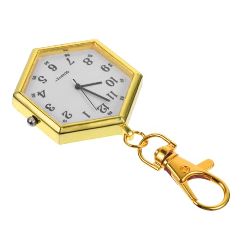 SOIMISS Retro Schlüsselanhänger Taschenuhr mit Cleverem Karabiner Robustes Design für Ärzte und Pflegepersonal Praktische Hängeuhr für Tasche oder Gürtel Goldfarbene Sechseckige von SOIMISS