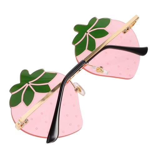 SOIMISS Rimless Erdbeer Sonnenbrille Damen Vintage Uv-schutz Partybrille Trendiges Frucht-motiv Stylische Outdoor Brille für Festival Geburtstag und Alltag von SOIMISS