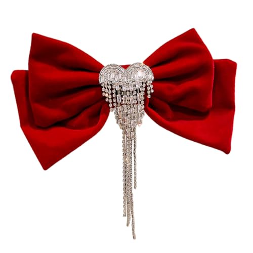 SOIMISS Rote Samt Haarspange mit Strass Besatz Schleifen Haarclip mit Quaste Modischer Haarschmuck für Frauen und Mädchen zu Hochzeit Party und Festlichen Anlässen von SOIMISS