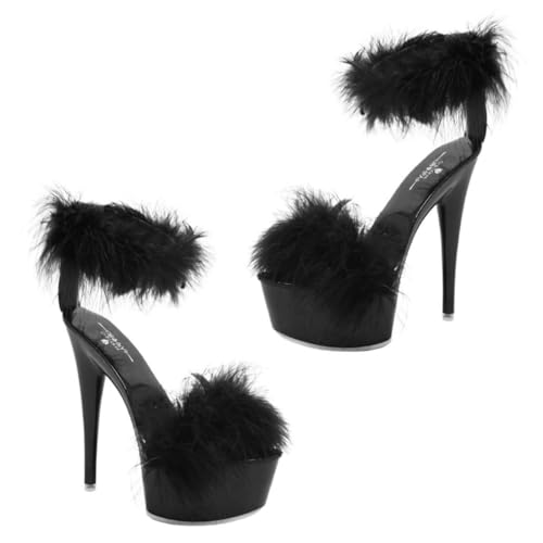SOIMISS Sandalen Damen High Heels mit Federverzierung Wasserdichte Sommerschuhe Rutschfeste Laufsohle Langlebiges Material Schwarze Party und Freizeitschuhe von SOIMISS