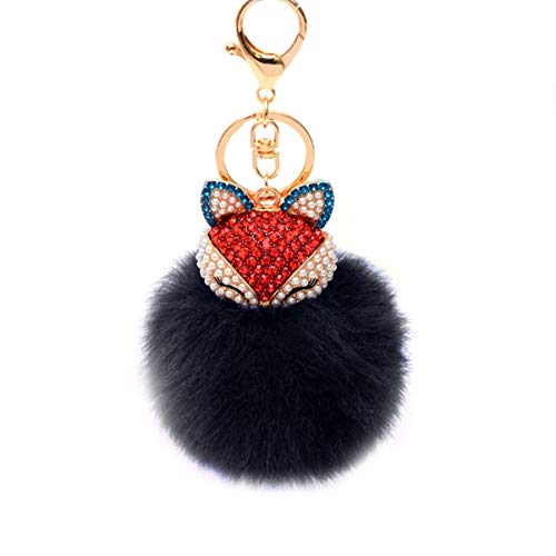 SOIMISS Schlüsselanhänger Plüsch Flauschiger Ball Schlüsselanh?nger mit Strass Fuchs Schlüsselanh?nger Schwarzer Pom Pom Schlüsselanh?nger für Damen Bag Car Anh?nger Alpaka Schlüsselanhänger von SOIMISS