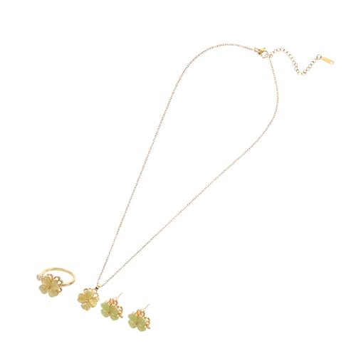 SOIMISS Schmuckset Damen Halskette mit Drehbarem Grünem Vierblatt Anhänger und Katzenauge Elegantes Titanstahl Set für Alltag und Besondere Anlässe Dainty für Frauen von SOIMISS