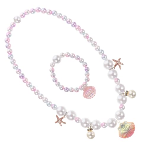 SOIMISS Schmuckset Meerjungfrau Perlenarmband und Halskette für Mädchen Teiliges Rosa Perlenset Niedlicher Cartoon Schmuck für Kleinkinder Modisches für Kleine Mädchen von SOIMISS