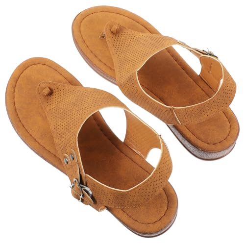 SOIMISS Sommer Damen Zehentrenner Sandalen Flach Beach Slippers Leicht Atmungsaktiv Modisch Für Alltag Strand Hellbraun von SOIMISS