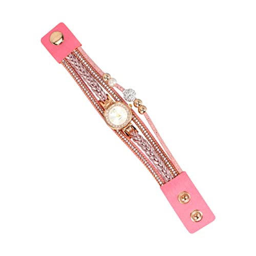 SOIMISS Strass Damenuhr Geflochtene Armbanduhr Mode Quarzuhr Handgelenk Kette Rosa Langlebiges Design Für Damenuhren Mit Strass Details von SOIMISS