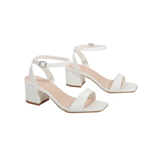 SOIMISS Stylische Damen Sandalen mit Klobigem Absatz und Quadratischer Zehenpartie Rutsch Sohle PU Material Modisch und Angenehm für Sommer und Alltag Weiß von SOIMISS