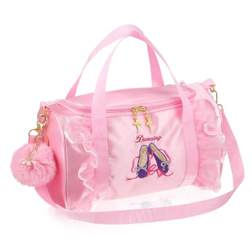 SOIMISS Tanztasche Mädchen mit Zartem Stickmuster und Spitzenbesatz Große Ballett Umhängetasche mit Doppelten Griffen und Abnehmbarem Schulterriemen Geräumige Ballerina Handtasche mit von SOIMISS