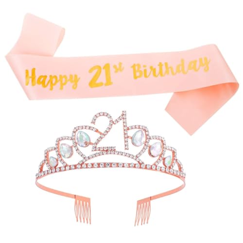 SOIMISS Teiliges Geburtstagskrone und Schärpe Set Roségold Verstellbare Party Accessoires für Damen Langlebiges Material Party Kostümzubehör für Geburtstag Feier von SOIMISS