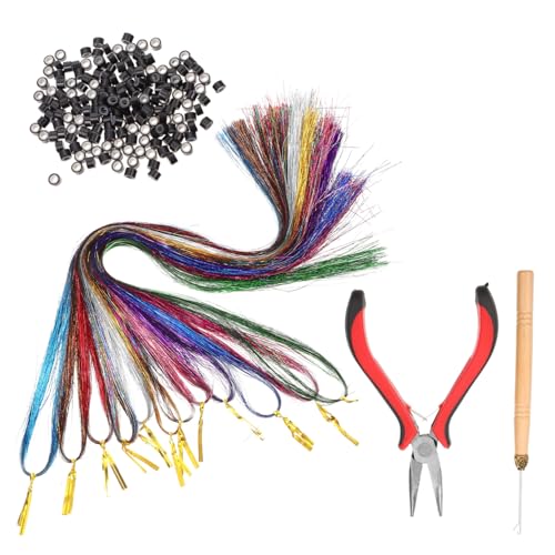 SOIMISS Teiliges Haarverlängerungskit mit Farbigen Strähnen Silikonbeschichtete Haarteile Zange und Häkelnadel Buntes Haarset für Mädchen Geeignet für Party Cosplay und Alltag von SOIMISS