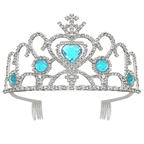 SOIMISS Tiara Krone Haarreif Blau mit Herzförmigen Strasssteinen Glitzernde Prinzessin Haarschmuck für Mädchen Party Geburtstag Bühnenauftritte von SOIMISS
