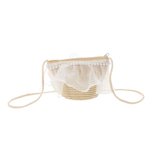 SOIMISS Tragbare Mädchen Stroh Strandtasche mit Perlen Verzierung Leichte und Vielseitige Tote Bag für Sommer Handgewebte Crossbody Tasche für Strand Schule und Alltag von SOIMISS