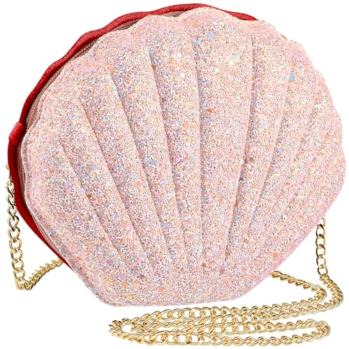 Clutch Glitzernde Muscheltasche Geldbörse Meerjungfrau Kostüm Muschel Umhängetasche Kette Schulter Abendtasche für Frauen Mädchen Zeremonie Hochzeit Party Rosa von SOIMISS