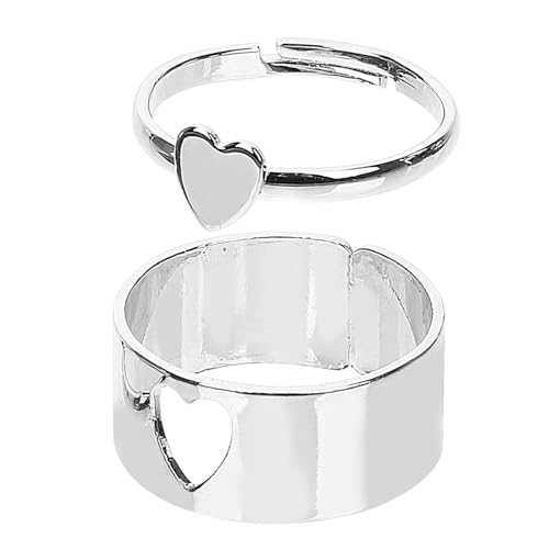 SOIMISS Verstellbarer Herzring für Offener Fingerring Silberfarben Punk Stil Schmuck Geschenk für Partner Freundschaft und Liebe von SOIMISS