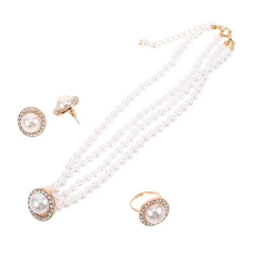 SOIMISS Vintage Perlen Schmuckset für Damen mit Strass Imitation Perlen Halskette Ohrringe Ring Elegantes Langlebiges Schmuckset für Hochzeit Party und Formelle Anlässe von SOIMISS