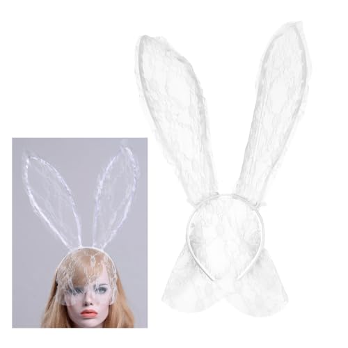 SOIMISS Weißer Spitzen haarreif mit Hasenohren Leichter Party haarreifen für Damen und Mädchen Rutschfester Kopfputz für Tanz Kostümpartys Dekoratives Cosplay accessoire mit Schleier von SOIMISS