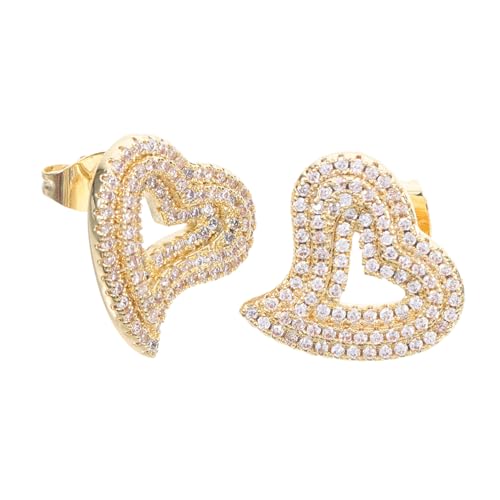 SOIMISS Zircon Herz Ohrstecker Goldfarben Hohle Leichte Ohrringe Retro Damen Schmuck Accessoire Glänzende Bling Valentinstag von SOIMISS