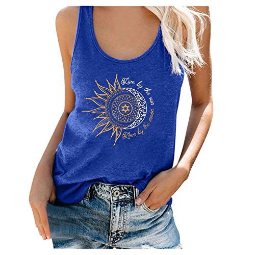 SOIUTAO Damen Tanktop Loose Fit Tank Tops Ärmellose Shirts Spaghettiträger Monddruck Elegant Mode Camisole Gemütlich Hemd Sommerweste Rundhalsausschnitt, Blau, L von SOIUTAO