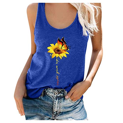 SOIUTAO Damen Tanktop Sonnenblumendruck Loose Fit Tank Tops Ärmellose Shirts Spaghettiträger Monddruck Mode Camisole Gemütlich Hemd Schmetterlingsdruck Sommerweste Rundhalsausschnitt, Blau-2, L von SOIUTAO