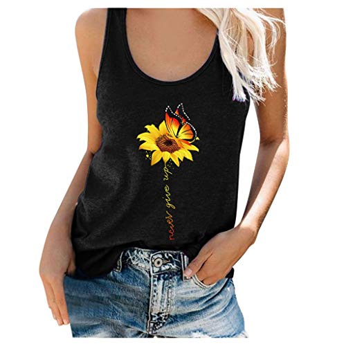 SOIUTAO Damen Tanktop Sonnenblumendruck Loose Fit Tank Tops Ärmellose Shirts Spaghettiträger Monddruck Mode Camisole Gemütlich Hemd Schmetterlingsdruck Sommerweste Rundhalsausschnitt, Schwarz-2, XL von SOIUTAO