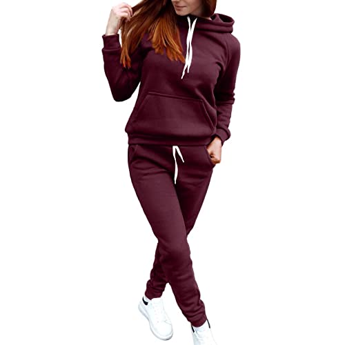 SOIUTAO Jogginganzug Damen Set Sportliche Sportswear Warm Sportswear Sportkleidung mit Tasche Elegante Lange Ärme Einfarbig Übergroße Trainingskleidung Sweatshirts und Jogginghose für Running Gym von SOIUTAO