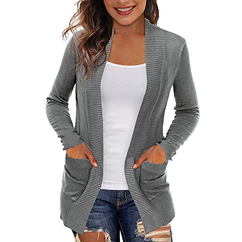 SOIUTAO Kurze Strickjacke Damen Weiss Herbst Strickjacken mit Taschen Lässige Leichte Strickjacke Offener Vorderseite Kurz Einfarbig Klassischer Stil Weich von SOIUTAO