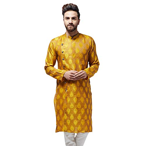 SOJANYA (seit 1958, Herren Jacquard Silk Senf nur lang Kurta, Größe: 44 von SOJANYA