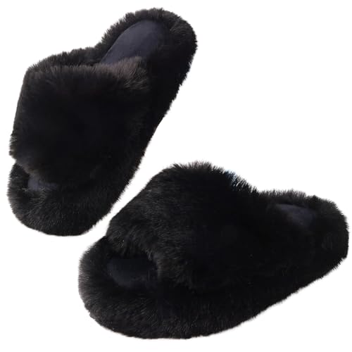 Hausschuhe Mädchen Winter Weiche Offene Zehen Plüsch Pantoffeln Innenbereich Außenbereich Slippers von SOJOENT