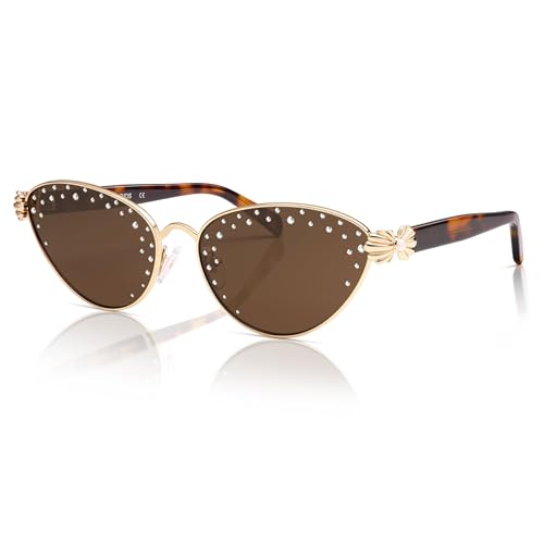 SOJOS Acetat Sonnenbrille für Damen Cat Eye mit Strasssteinen & Perlen Vintage Designer Sonnenbrille UV400 Schutz, Darling, Goldrahmen & Braune Gläser von SOJOS
