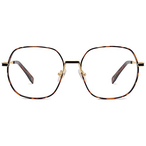 SOJOS Blaulichtfilter Brille Damen Metall Computerbrille SJ5122 (C5 Schildpatt Rahmen/Anti-Blaulicht Linse) von SOJOS