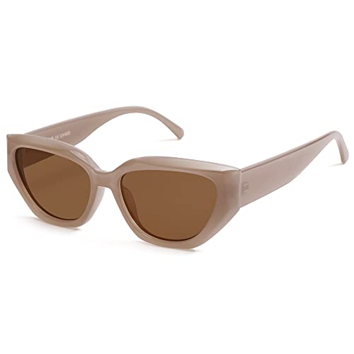 SOJOS Cateye Polarisiert Sonnenbrille Damen Vintage Eckig Retro Coole Frauen Schmale UV400 Schutz Klassische Outdoor Moderne Sonnenbrillen SJ2237 mit Braun Rahmen Braun Linse von SOJOS