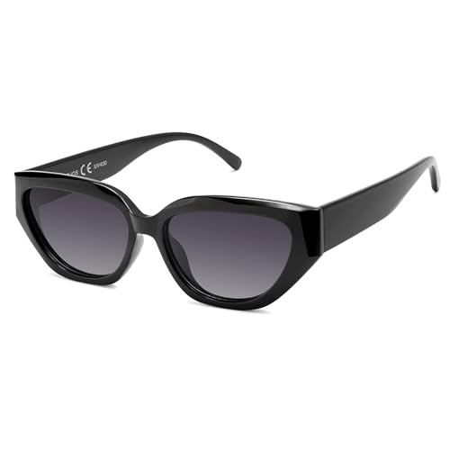 SOJOS Cateye Polarisiert Sonnenbrille Damen Vintage Eckig Retro Coole Frauen Schmale UV400 Schutz Klassische Outdoor Moderne Sonnenbrillen SJ2237 mit Schwarzer Rahmen Grau Abstufung Linse von SOJOS