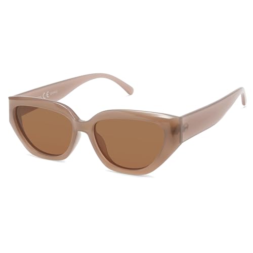 SOJOS Cateye Polarisiert Sonnenbrille Damen Vintage Eckig Retro Coole Frauen Schmale UV400 Schutz Klassische Outdoor Moderne Sonnenbrillen SJ2237 mit Brauner Rahmen Braune Linse von SOJOS