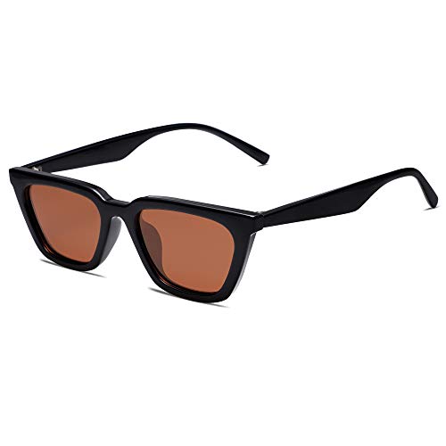 SOJOS Cateye Sonnenbrille Damen Polarisiert Vintage Retro Eckig Coole Frauen Schmale UV400 Schutz Klassische Outdoor Moderne Sonnenbrillen SJ2169 mit Schwarzer Rahmen/Braune Gläser von SOJOS