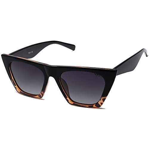 SOJOS Sonnenbrille Damen Polarisiert Vintage, Sonnenbrille Herren Retro Groß Cateye Verspiegelt Schwarz Eckig Coole Frauen 90er Jahre Rechteckige Mode Unisex UV400 Brille SJ2115, Schwarz&Tortoise/Grau von SOJOS