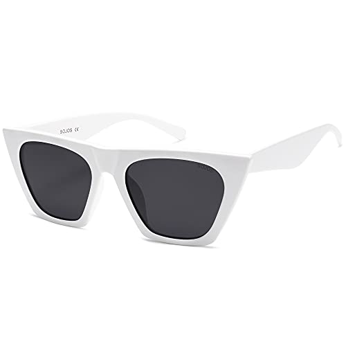 SOJOS Sonnenbrille Damen Polarisiert Vintage, Sonnenbrille Herren Retro Groß Cateye Verspiegelt Eckig Coole Frauen 90er Jahre Rechteckige Mode Unisex UV400 Schutz Brille SJ2115, Weiß/Grau von SOJOS