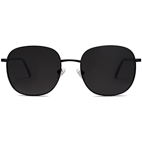 SOJOS Designer Rund Rechteckig Sonnenbrille Flat Verspiegelt Linse Metallrahmen SJ1137 (01137C04 Schwarzer Rahmen/Graue Linse) von SOJOS